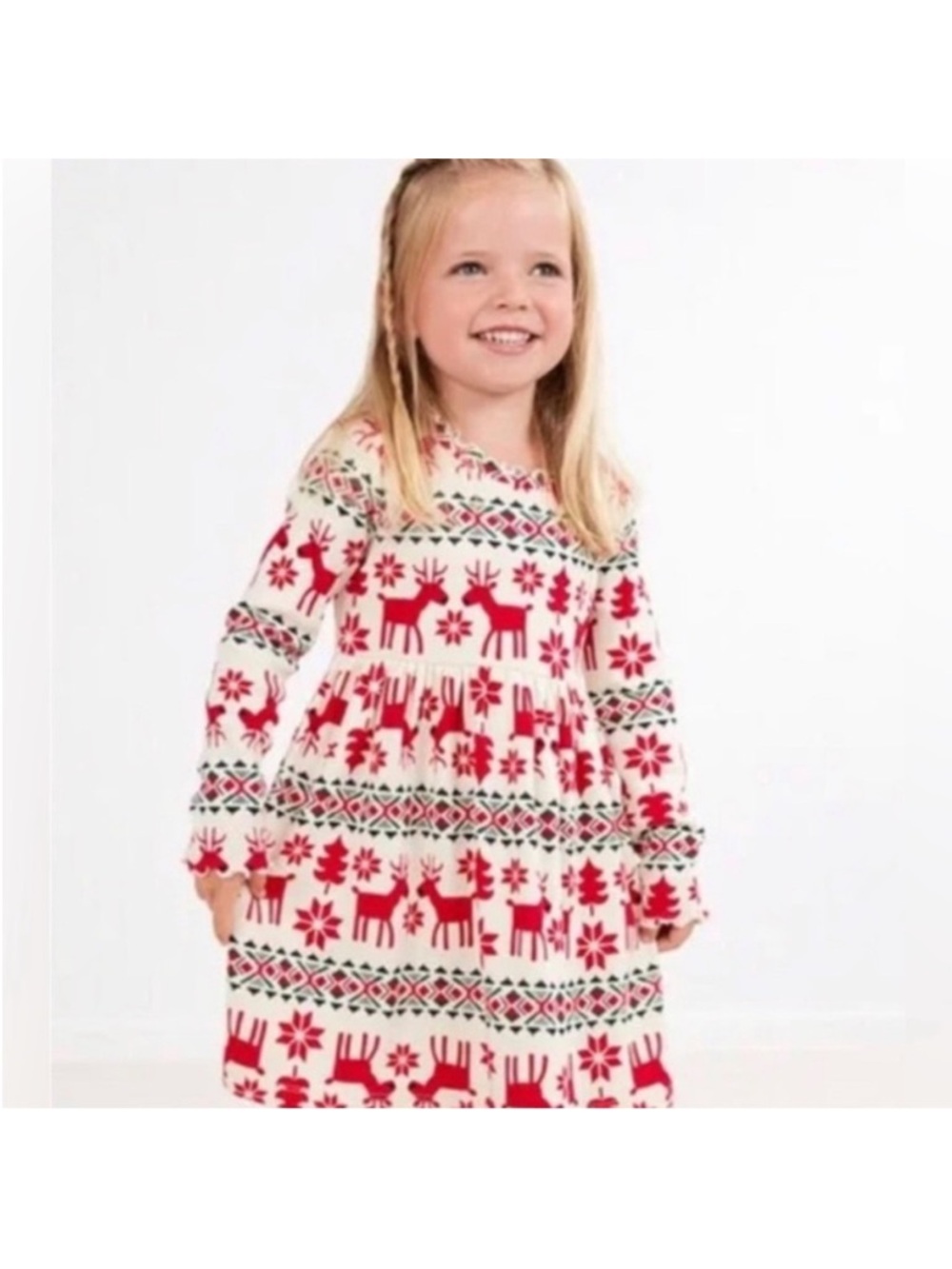 HANNA ANDERSSON Dear Deer Holiday Cotton red/green/cream ReindeerPrint Dress 10